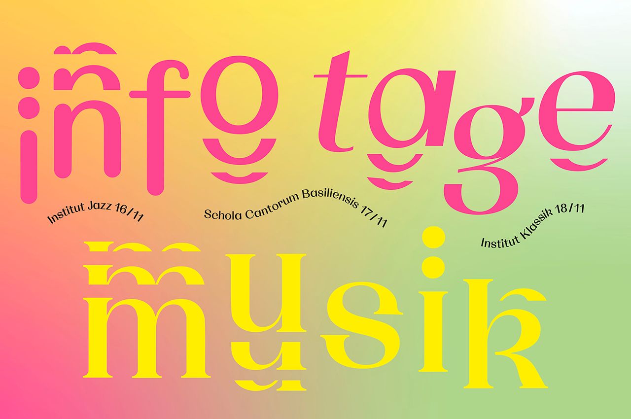 Typo-Visual in pink, gelb, grün Infotage Musik